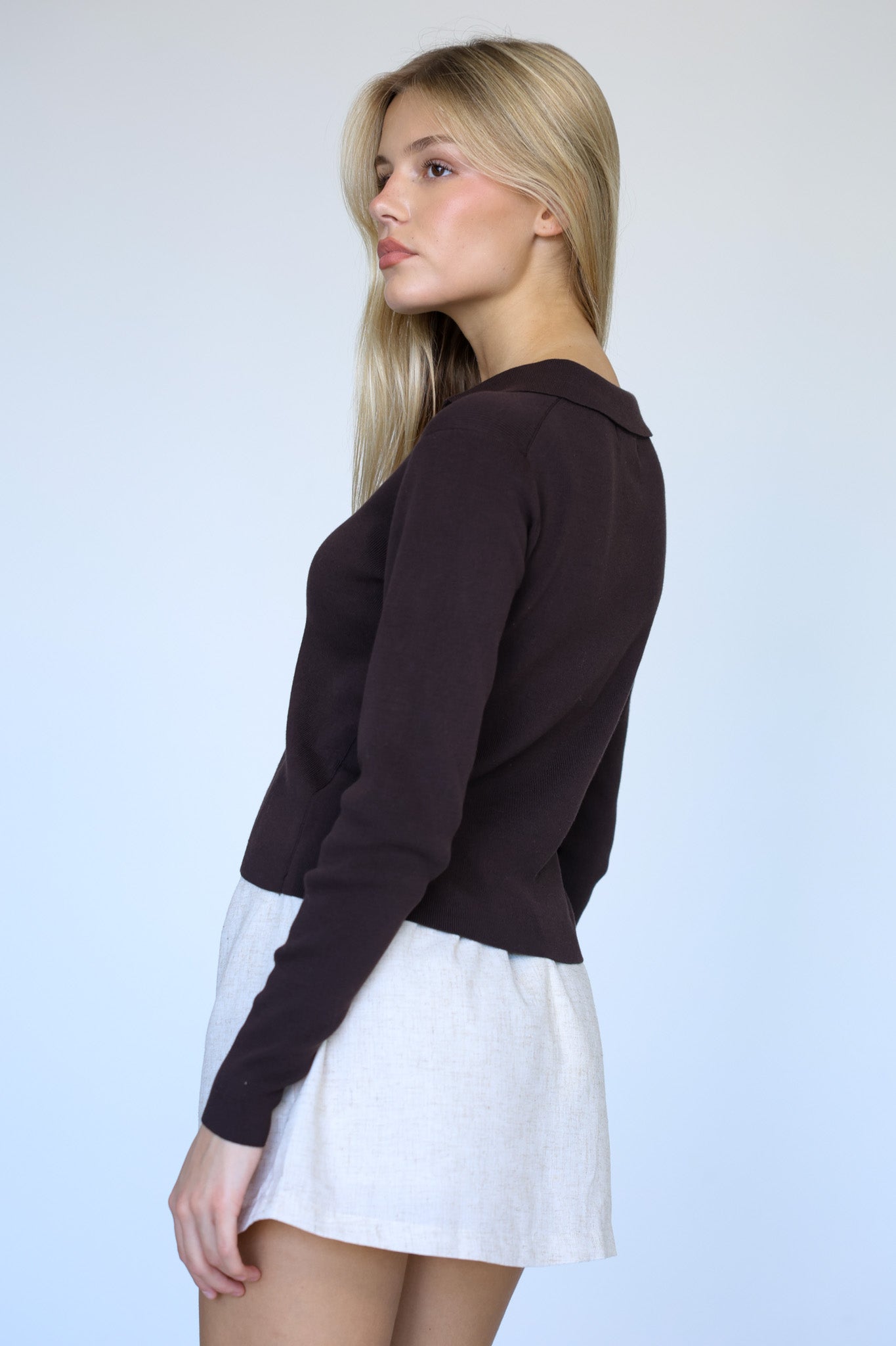 חולצת סריג פולו אמיליה - חום שוקולד