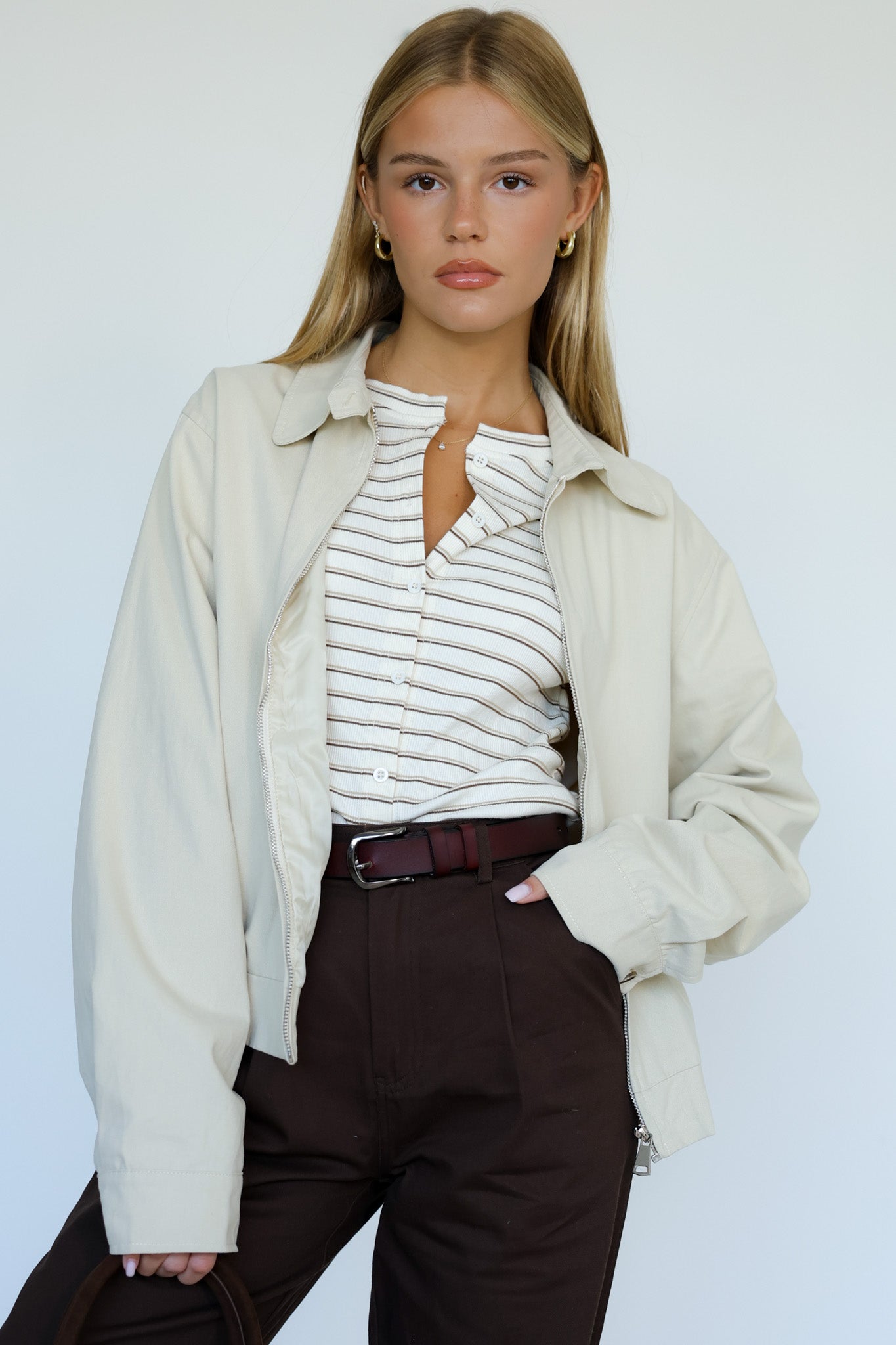 קרדיגן פסים פרוסטי - נטרלי חום בז׳