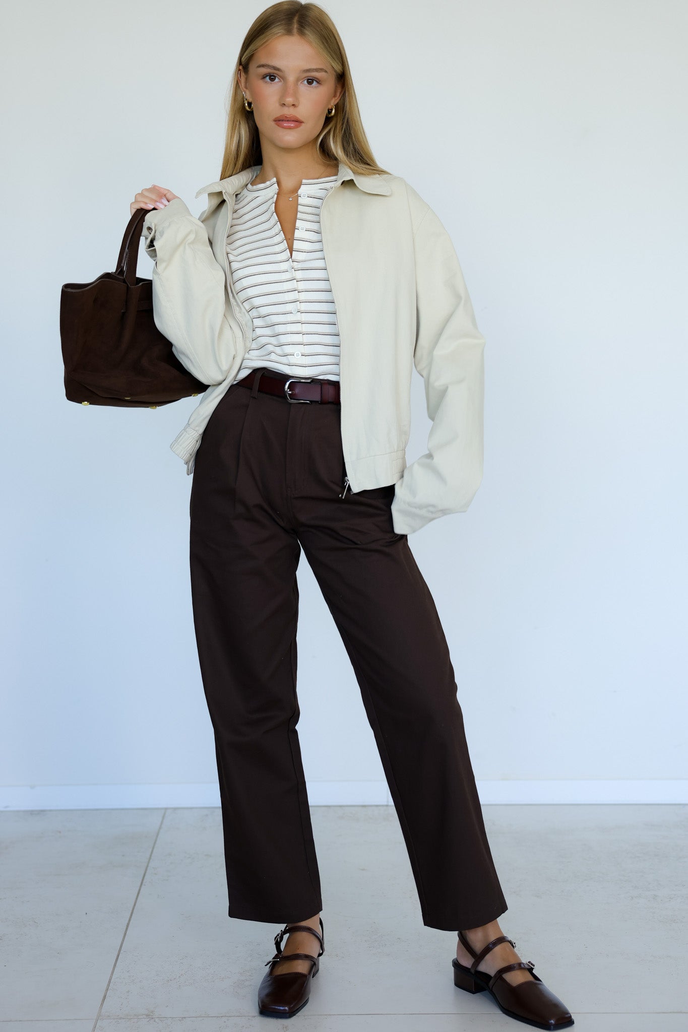 קרדיגן פסים פרוסטי - נטרלי חום בז׳